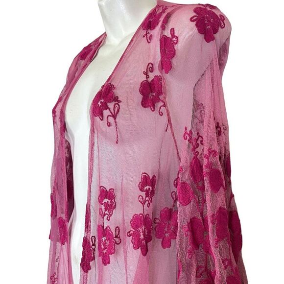 Dee Elly Pink Lace Embroidered Open Sheer Coverup Top Jacket Floral Fairy sz S - Picture 8 of 16